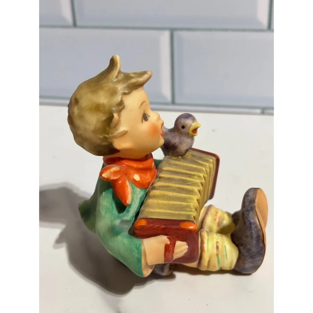 Goebel Hummel Lets Sing Figurine Boy with Accordion and Bird W Germany